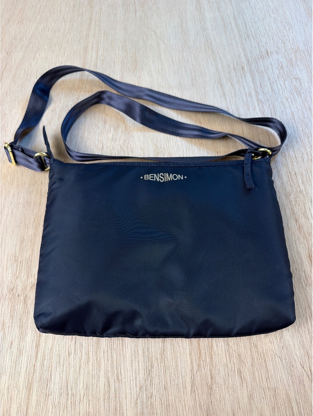 Bensimon Paris Navy Nylon Suede Crossbody Bag Gold Hardware French